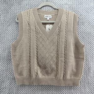 Whiteroom Cactus Beachcomber Sweater Vest Womens L Beige V-Neck Casual Academia
